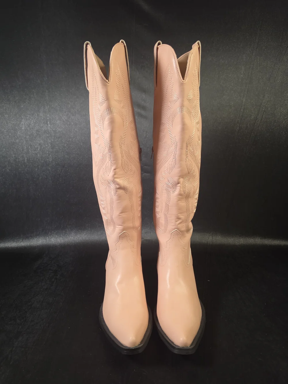 Women's Pink Cowboy Boots Size 8.5 Embroidered Western Tall Side Zip Pointed Toe